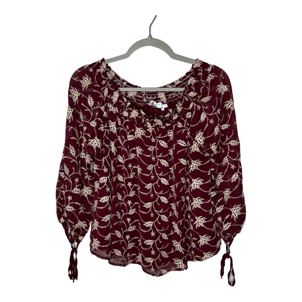 ASTR The‎ Label Womens Blouse Large Off The Shoulder Eyelet Boho Peasant Maroon
